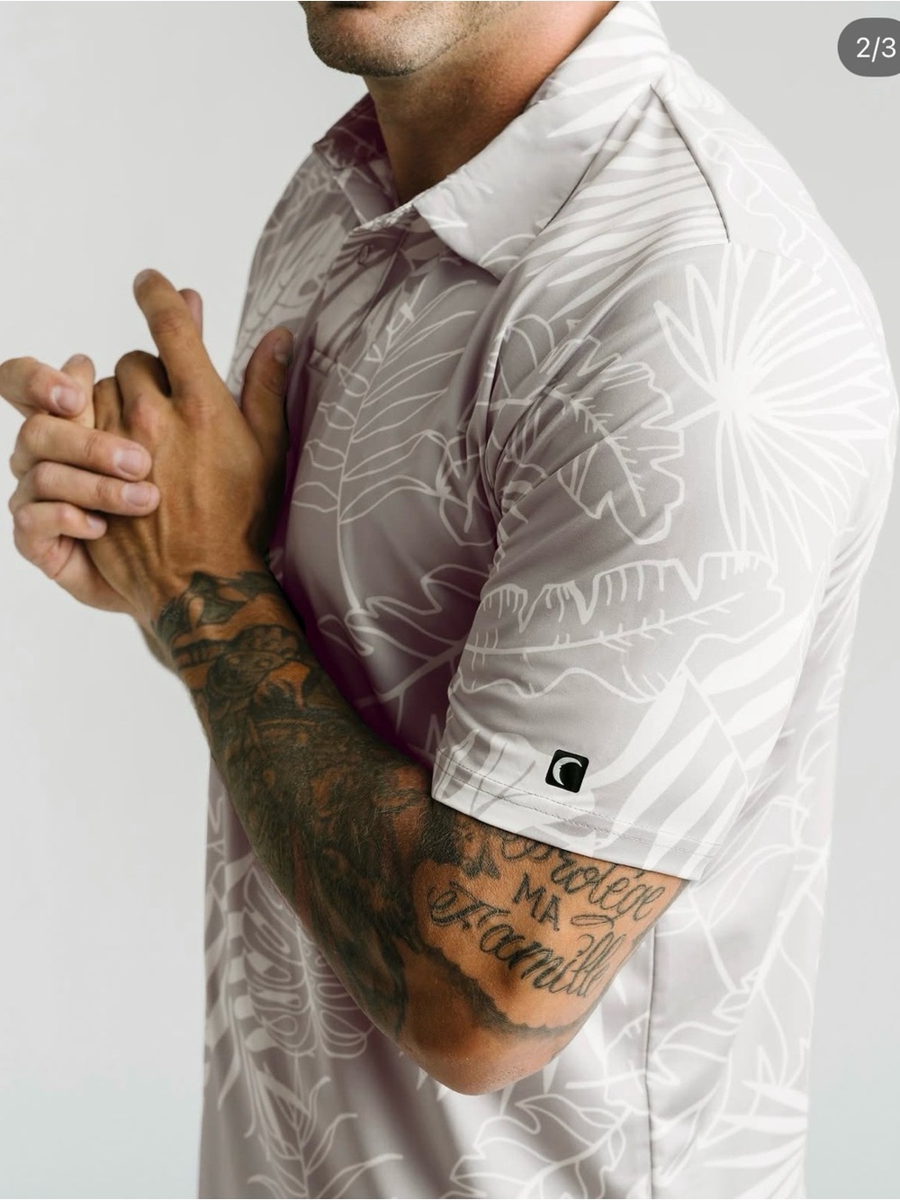 ZYIA Light Gray Floral Polo